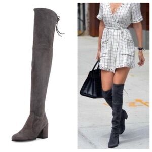 Stuart Weitzman Gray Suede Over-the-Knee Low Heel Boots – Size 10